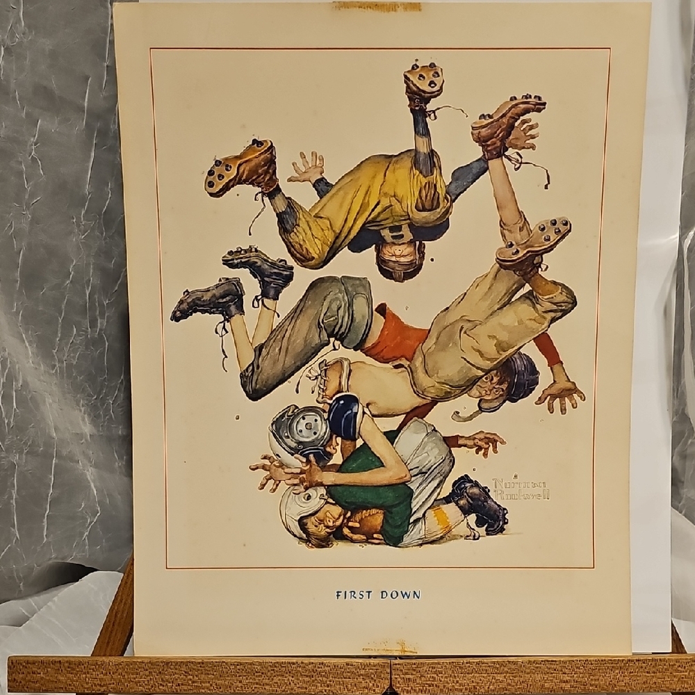 Vintage Norman Rockwell "First Down" Football Art Print